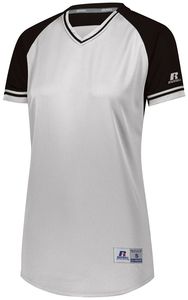 Russell R01X3X - Ladies Classic V Neck Jersey White/ Black/ White