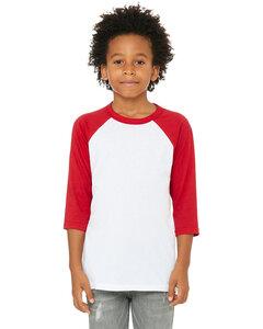 BELLA+CANVAS B3200Y - Youth 3/4 Sleeve Baseball Tee White/Red