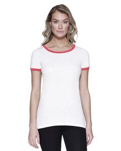 StarTee ST1431 - Ladies CVC Ringer T-Shirt White/Red Hthr