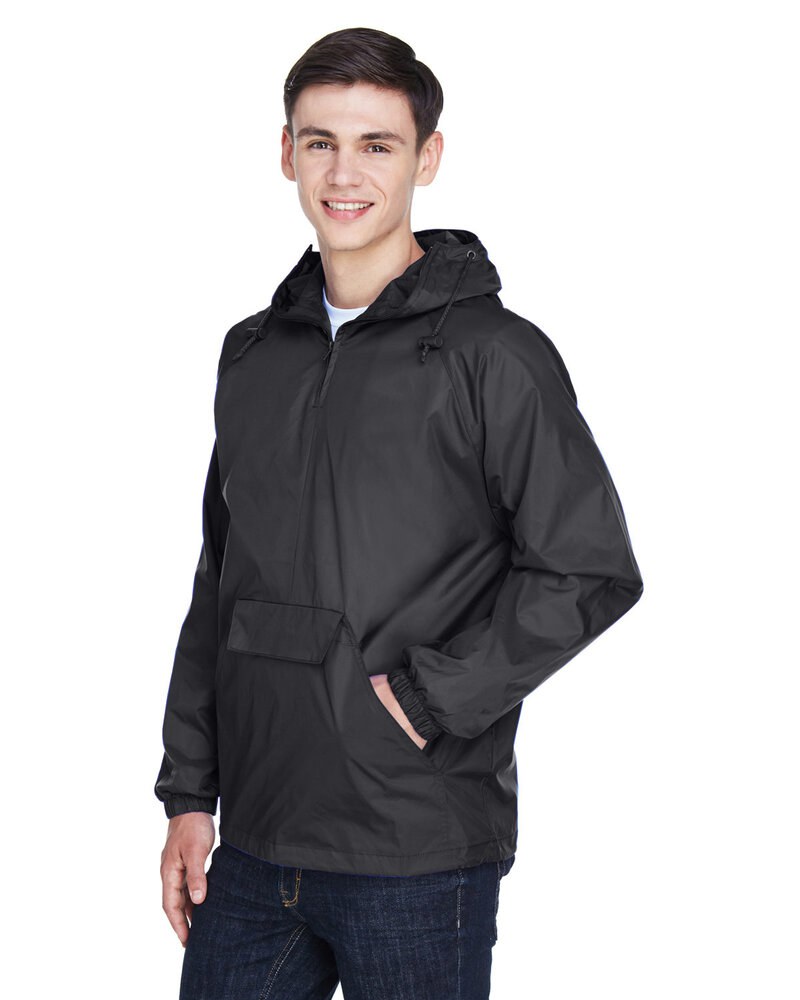 UltraClub 8925 - Adult Quarter-Zip Hooded Pullover Pack-Away Jacket