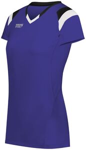 HighFive 342252 - Ladies Tru Hit Tri Color Short Sleeve Jersey Purple/Black/White