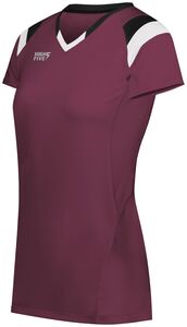 HighFive 342252 - Ladies Tru Hit Tri Color Short Sleeve Jersey Maroon/Black/White