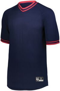 Holloway 221221 - Youth Retro V Neck Baseball Jersey Scarlet/Navy