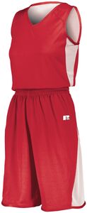 Russell 5R6DLX - Ladies Undivided Single Ply Reversible Shorts True Red/White