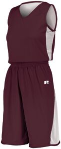 Russell 5R6DLX - Ladies Undivided Single Ply Reversible Shorts Maroon/White