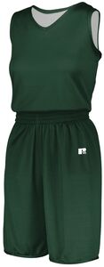 Russell 5R8DLX - Ladies Undivided Solid Single Ply Reversible Shorts Dark Green/White