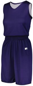 Russell 5R8DLX - Ladies Undivided Solid Single Ply Reversible Shorts Purple/White
