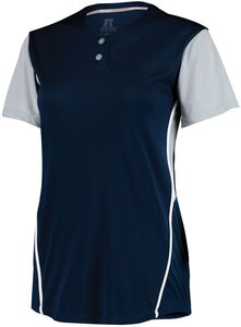 Russell 7R6X2X - Ladies Performance Two Button Color Block Jersey Navy/Baseball Grey