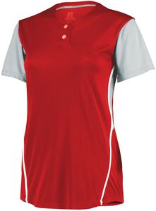 Russell 7R6X2X - Ladies Performance Two Button Color Block Jersey True Red/Baseball Grey