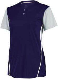 Russell 7R6X2X - Ladies Performance Two Button Color Block Jersey Purple/Baseball Grey