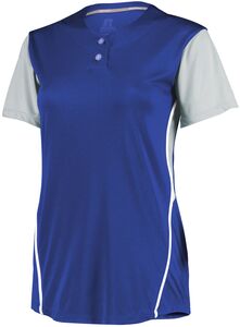 Russell 7R6X2X - Ladies Performance Two Button Color Block Jersey Royal/Baseball Grey