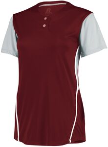 Russell 7R6X2X - Ladies Performance Two Button Color Block Jersey Cardinal/Baseball Grey