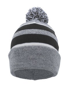 Pacific Headwear 641K - Knit Fold-Over Pom-Pom Beanie Hthr/Blk/Wht