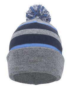 Pacific Headwear 641K - Knit Fold-Over Pom-Pom Beanie Hthr/Nv/Cl Blu