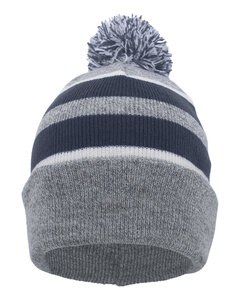 Pacific Headwear 641K - Knit Fold-Over Pom-Pom Beanie Heathr/Nvy/Wht