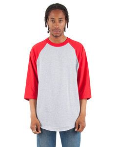 Shaka Wear SHRAG - Adult 6 oz., 3/4-Sleeve Raglan T-Shirt Heather Gry/Red