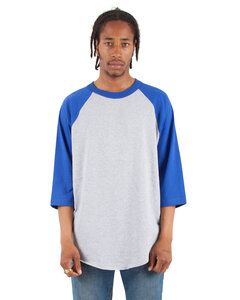 Shaka Wear SHRAG - Adult 6 oz., 3/4-Sleeve Raglan T-Shirt Heather Gry/Roy