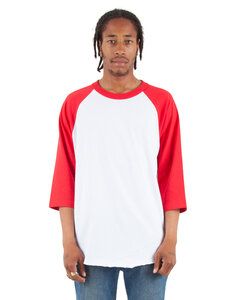 Shaka Wear SHRAG - Adult 6 oz., 3/4-Sleeve Raglan T-Shirt White/Red