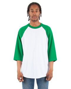 Shaka Wear SHRAG - Adult 6 oz., 3/4-Sleeve Raglan T-Shirt White/Kelly Grn