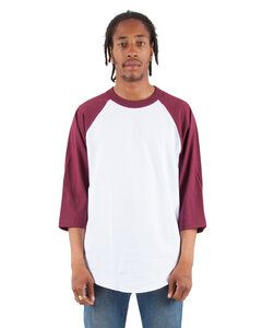 Shaka Wear SHRAG - Adult 6 oz., 3/4-Sleeve Raglan T-Shirt White/Burgundy