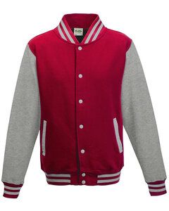 Just Hoods By AWDis JHY043 - Youth 80/20 Heavyweight Letterman Jacket Fire Rd/Hth Gry