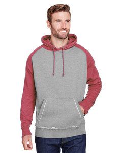 J. America JA8885 - Adult Vintage Heather Pullover Hooded Sweatshirt Smoke/Smply Red