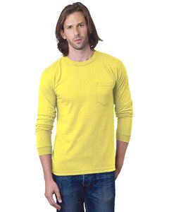 Bayside BA8100 - Adult 6.1 oz., 100% Cotton Long Sleeve Pocket T-Shirt Yellow