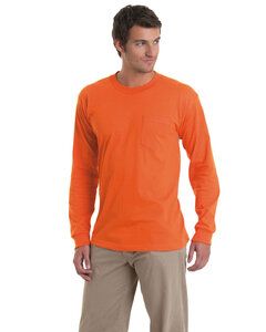 Bayside BA8100 - Adult 6.1 oz., 100% Cotton Long Sleeve Pocket T-Shirt Bright Orange
