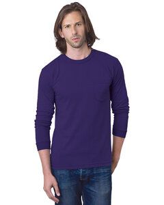 Bayside BA8100 - Adult 6.1 oz., 100% Cotton Long Sleeve Pocket T-Shirt Purple