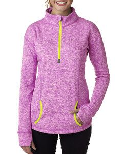 J. America JA8617 - Ladies Cosmic Fleece Quarter-Zip Magenta/Neon Yl