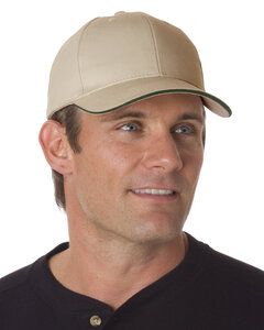 Bayside BA3621 - 100% Brushed Cotton Twill Structured Sandwich Cap Tan/Dark Green