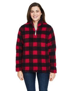 J. America JA8451 - Ladies Epic Sherpa 1/4 Zip Red/Blk Buffalo