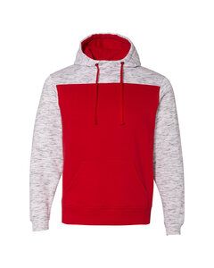 J. America JA8676 - Adult Melange Color Blocked Hooded Sweatshirt Red/White