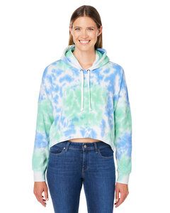 J. America 8853JA - Ladies Triblend Cropped Hooded Sweatshirt Lagoon Tie Dye