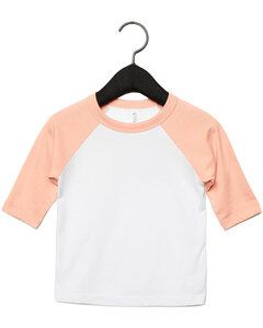 Bella+Canvas 3200T - Toddler 3/4-Sleeve Baseball T-Shirt Wht/Hthr Peach