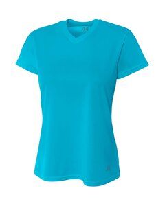 A4 NW3254 - Ladies Shorts Sleeve V-Neck Birds Eye Mesh T-Shirt Electric Blue