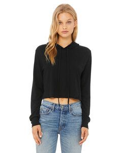 Bella+Canvas 8512 - Ladies Cropped Long Sleeve Hoodie T-Shirt Solid Blk Trblnd