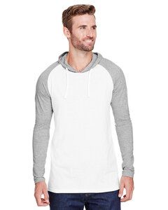 LAT 6917 - Men's Hooded Raglan Long Sleeve Fine Jersey T-Shirt B Wh/Vn Hth/Wh