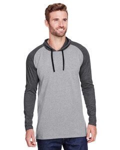 LAT 6917 - Men's Hooded Raglan Long Sleeve Fine Jersey T-Shirt Grn Ht/V Smk/Bk