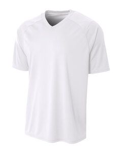 A4 N3373 - Adult Polyester V-Neck Strike Jersey with Contrast Sleeve White