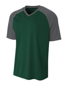 A4 N3373 - Adult Polyester V-Neck Strike Jersey with Contrast Sleeve Forest/ Graphite