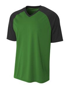 A4 N3373 - Adult Polyester V-Neck Strike Jersey with Contrast Sleeve Kelly/Black