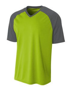 A4 N3373 - Adult Polyester V-Neck Strike Jersey with Contrast Sleeve Lime/ Graphite