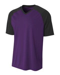 A4 NB3373 - Youth Polyester V-Neck Strike Jersey with Contrast Sleeves Purple /Black