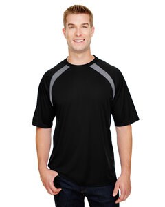 A4 N3001 - Men's Spartan Short Sleeve Color Block Crew Neck T-Shirt Black/Graphite