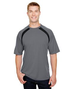 A4 N3001 - Men's Spartan Short Sleeve Color Block Crew Neck T-Shirt Graphite/Black
