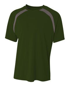A4 N3001 - Men's Spartan Short Sleeve Color Block Crew Neck T-Shirt Forest/ Graphite