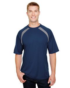 A4 N3001 - Men's Spartan Short Sleeve Color Block Crew Neck T-Shirt Navy/Graphite