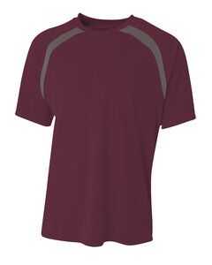 A4 N3001 - Men's Spartan Short Sleeve Color Block Crew Neck T-Shirt Maroon/ Graphite