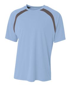 A4 N3001 - Men's Spartan Short Sleeve Color Block Crew Neck T-Shirt Lt Blue/Graphit